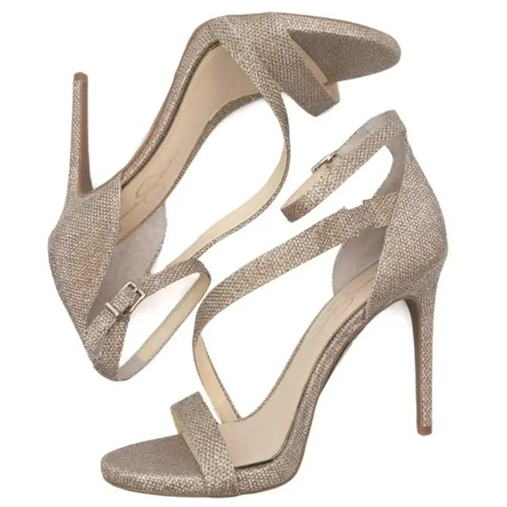 Jessica Simpson Gold Metallic Glitter Rayli Heels Size 10